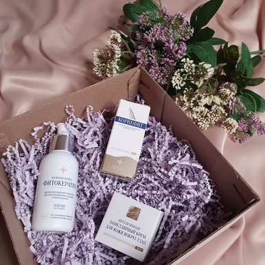 Подарочный набор NATURE укрепление волос и бережный уход для глаз: 3 в 1